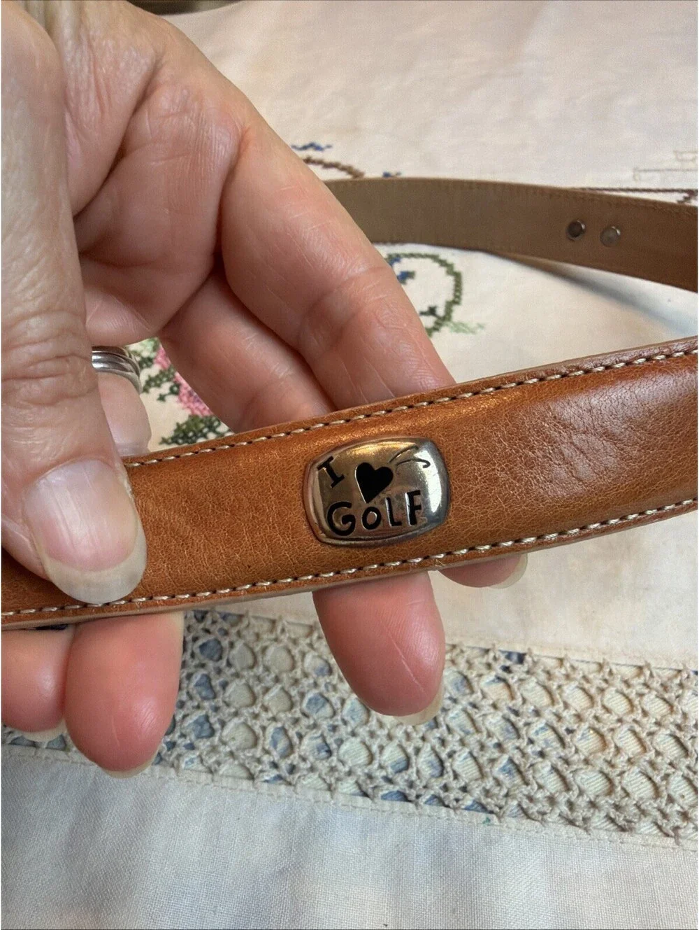 Brighton Tan Leather “I Love Golf” Belt Medium USA Made
